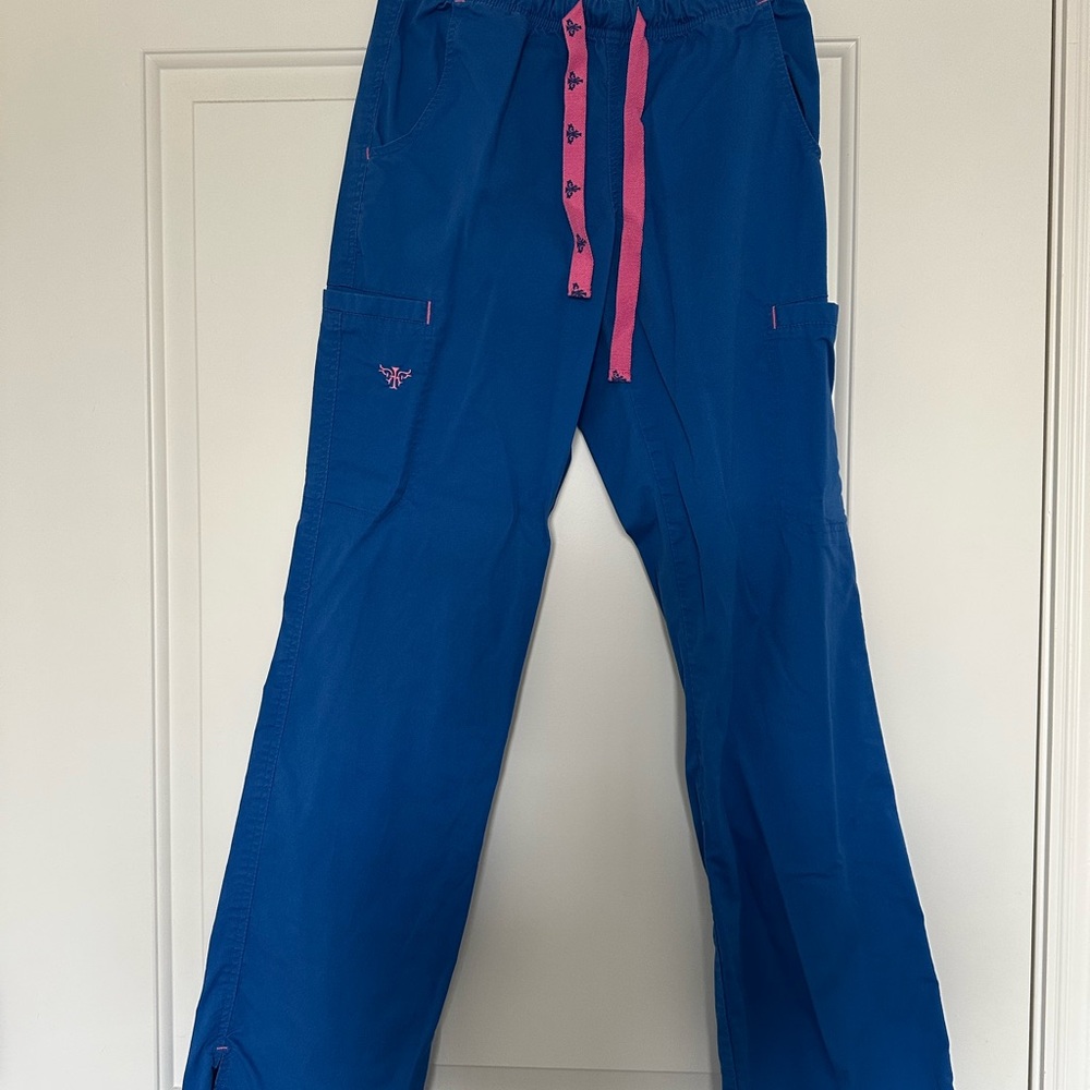 Blue Scrub Pants with Pink Drawstring